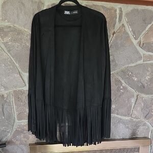 Zara Black Fringe Open Jacket